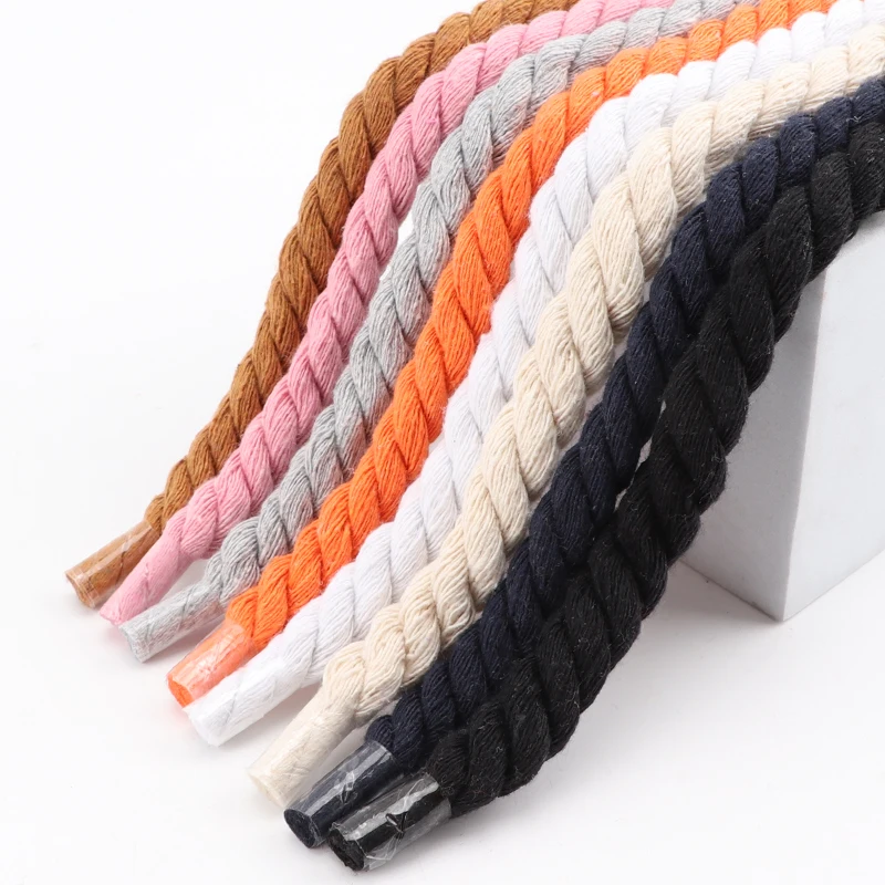 Cordones redondos de calidad tejidos a mano 1CM cordón de algodón de tres hilos Color sólido atrevido decoración torcida de algodón cordones para zapatos