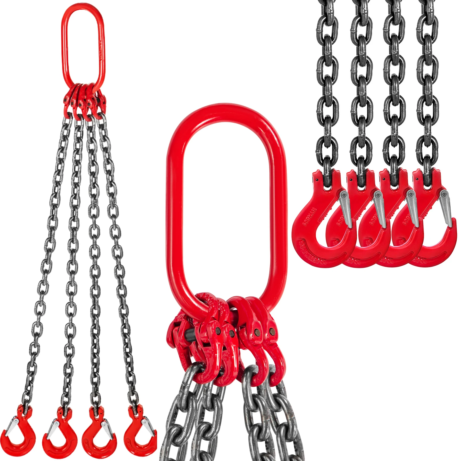 SucceBuy 4T Chain Sling 1M / 2M x 8MM Four Leg with Powder Coating Steel Hook - Grade 80 High Temperature Resistance for Lifting