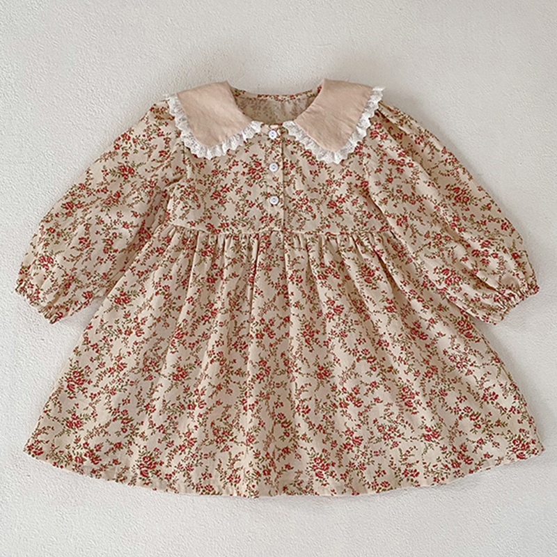 Herbst Kinder Baby Mädchen Blumen Kleid Langarm Süße Druck Prinzessin Kleid Casual Baby Mädchen Kleid Kinder Kleidung Kleid