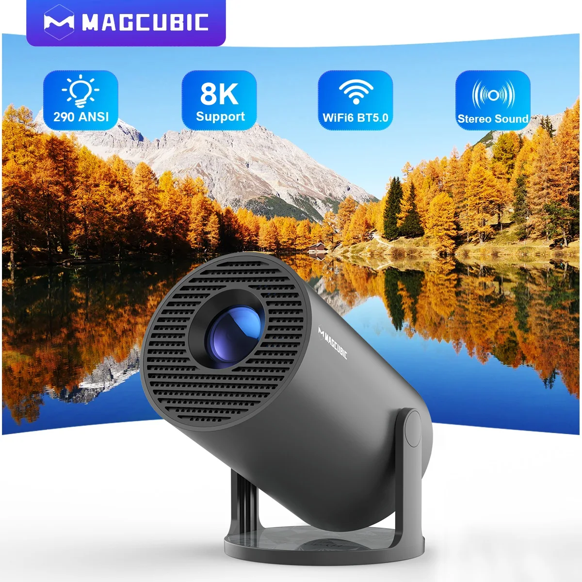 Proyector Magcubic Android14 8K 1280*720P HY300 Pro Dual Wifi 290ANSI 180 Flexible BT5.0 Cine Proyector portátil al aire libre