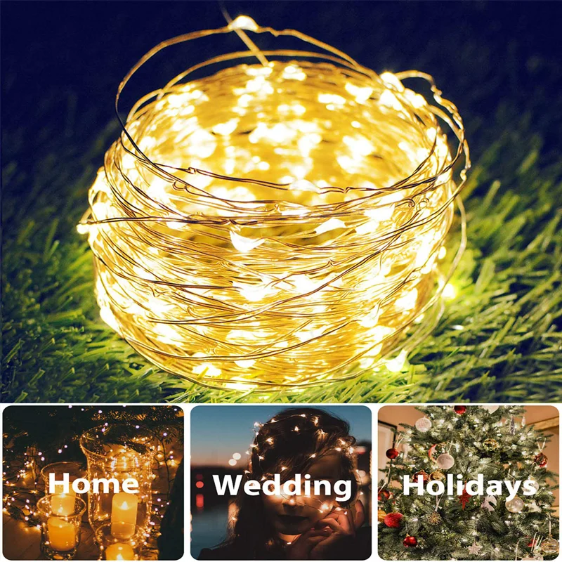 พลังงานแสงอาทิตย์ไฟ LED Fairy String กันน้ํากลางแจ้ง 7 m/12 m/22 m/32 m 8 โหมด Street Garland สําหรับงานแต่งงานตกแต่งคริสต์มาส