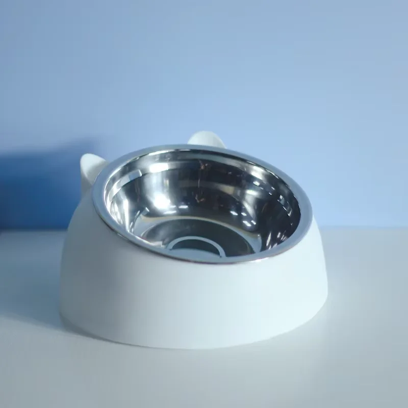 Ciotola per gatti in acciaio inossidabile Doppia ciotola per proteggere la vertebra cervicale Ciotola per gatti Esplosione obliqua Bacino per alimenti per animali domestici Forniture per gatti