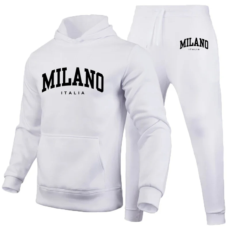 Conjunto de Sudadera con capucha de lujo para hombre, sudadera con estampado Milano, pantalón de chándal para hombre, Tops con capucha, pantalones para correr, traje, ropa de calle informal, chándal