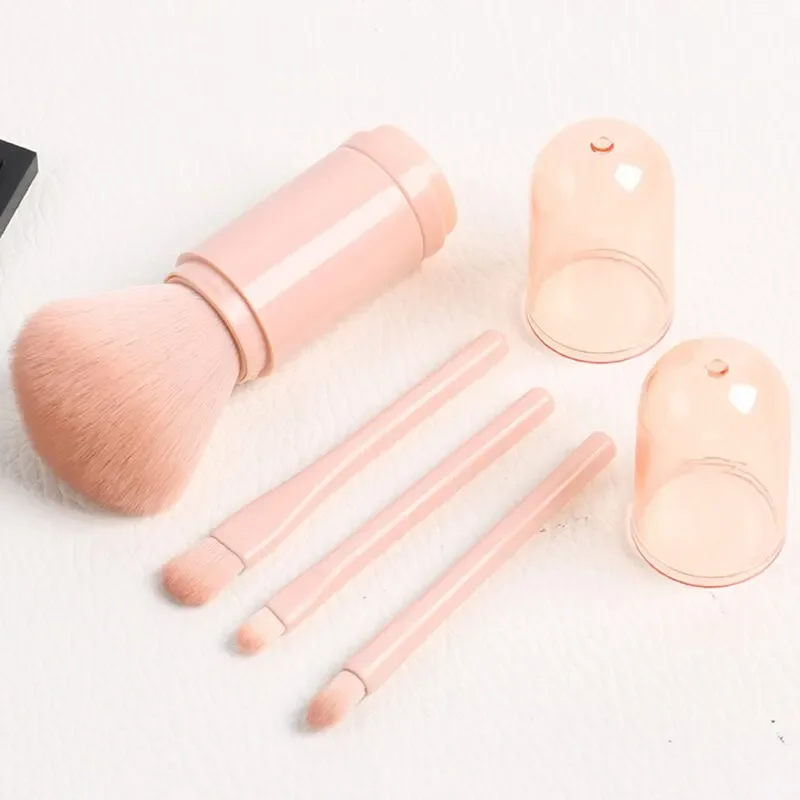 4in1 Travel Makeup Brushes Set Retractable Kabuki Brush and 3 Small Brushes For Eye With Soft Bistles Small Portable For Touchup