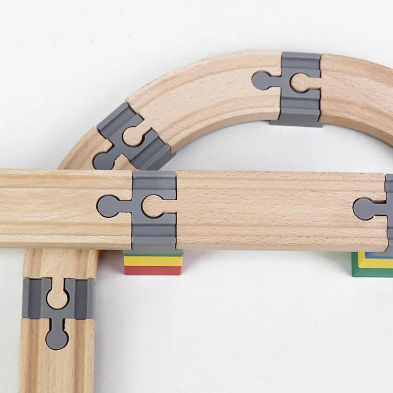 Nuevo 8 Uds adaptador de vía de tren de madera conector de bloque de construcción de riel Compatible con todos los juegos de vías de tren de ferrocarril de madera
