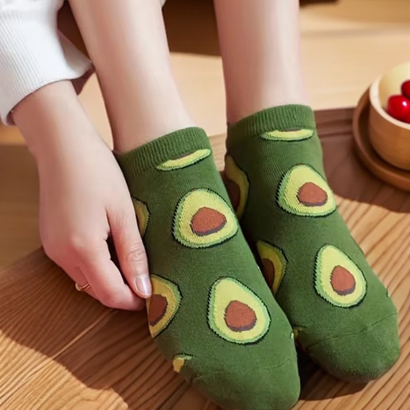 5 paia di calzini alla caviglia con fiori di avocado cartone animato fresco moda traspirante estate autunno Kawaii Comforts calzino da barca a taglio basso da donna
