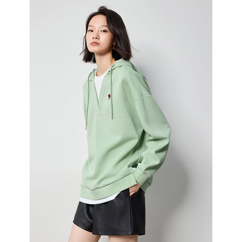 TOYOUTHผู้หญิงHoodiesเสื้อกันหนาว2024ฤดูใบไม้ร่วงใหม่หัวใจรูปแบบเย็บปักถักร้อยปลอม2ชิ้นHooded Pullover Tops