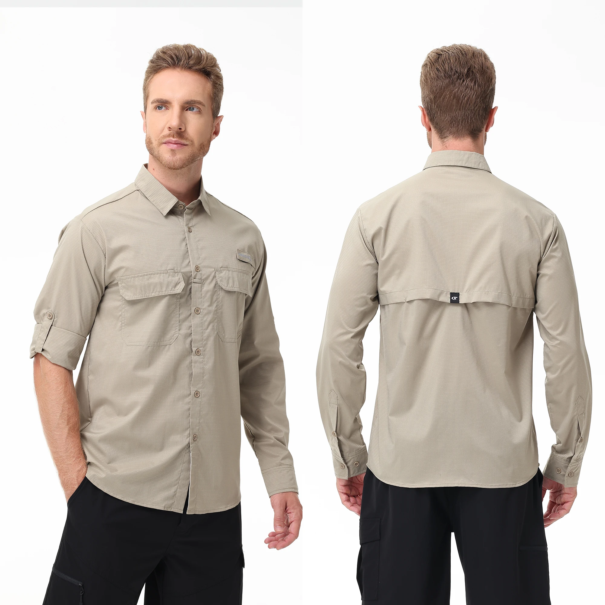 Sommer Herren UPF 50+ Casual Langarm-Angelhemden, leichtes taktisches Button-Down-Hemd mit atmungsaktivem Netz auf der Rückseite