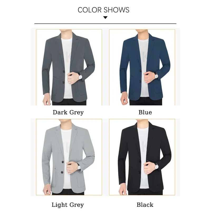BROWON Brand Summer Men Blazers Gray Solid Color Thin Anti Wrinkle Quick Drying Soft Business Suit Blazer Jacket for Man