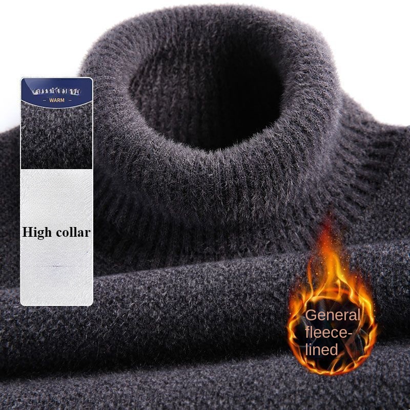 เสื้อกันหนาวสําหรับชายฤดูหนาว Thicken คอเต่าถักหนาจัมเปอร์ด้านล่าง Windproof ใหม่ Solid Plush กํามะหยี่เรียงราย Pullover