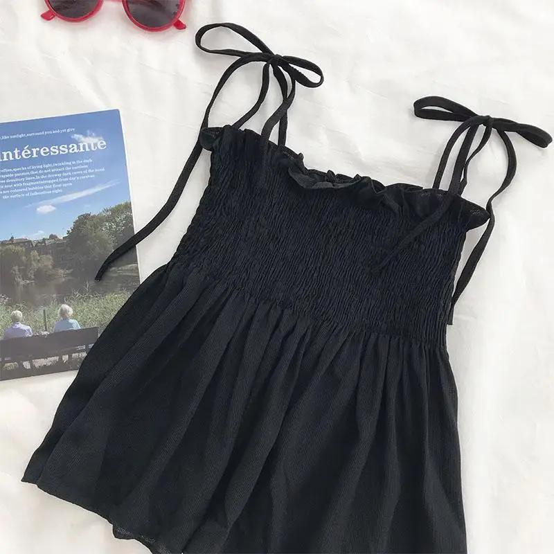 Camiseta sin mangas Sexy con lazo y cuello Halter para mujer, camisola con pliegues y espalda descubierta, camiseta informal ajustada, chaleco recortado sin mangas para mujer