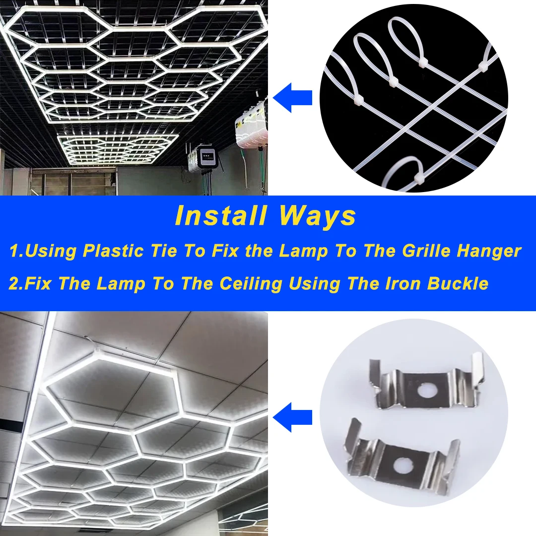 ร้านตัดผมร้านทําผมโคมไฟเพดาน LED หกเหลี่ยมโรงรถ 110 V-240 V Honeycomb หลอด LED สําหรับรายละเอียดรถ Workshop