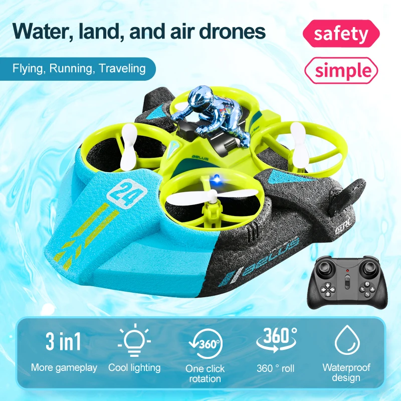 4DRC ミニ RC ドローン高度保持ヘッドレスモード 3 で 1 海陸空飛行 2.4 グラムリモコン Quadcopter ボート RC ヘリコプターのおもちゃ