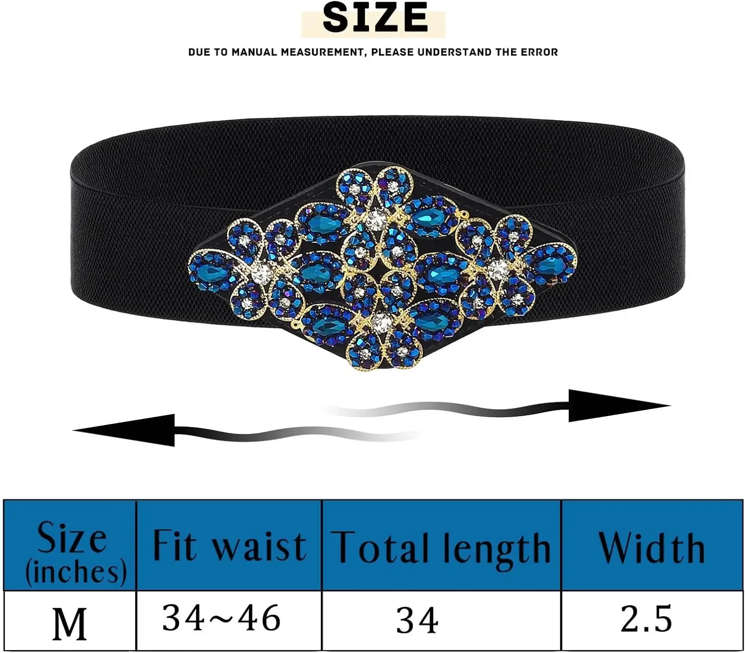 Cinto elástico de strass preto largo feminino azul cintos elásticos flor cintura jóias acessórios para vestido