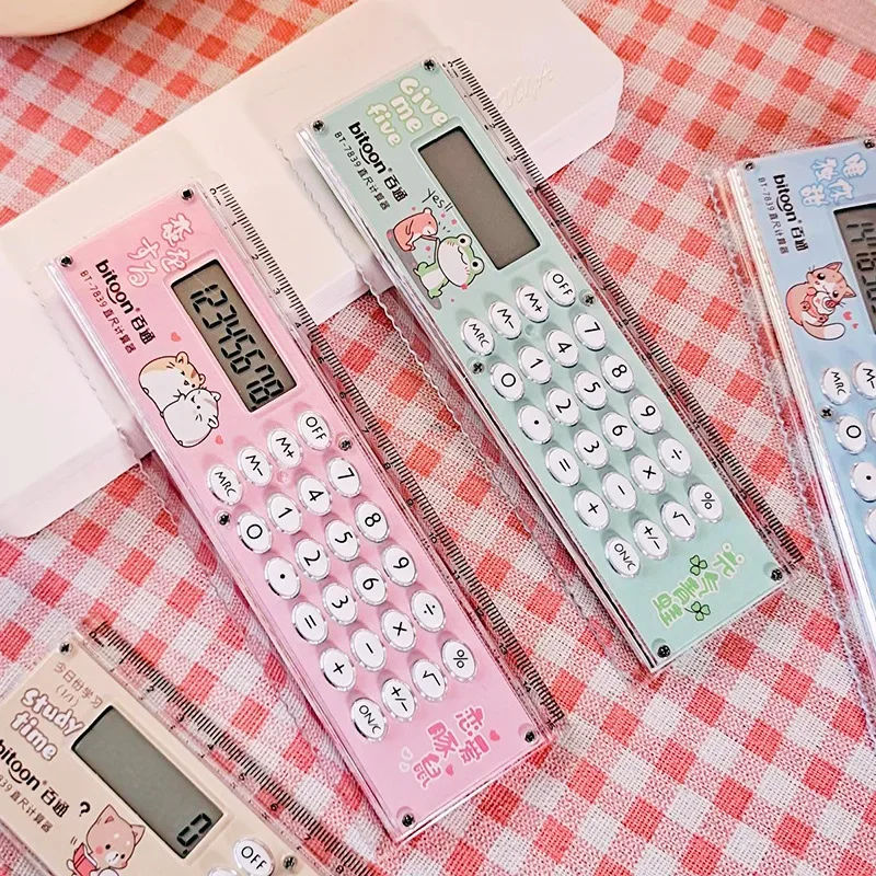 Kawaii dos desenhos animados mini régua calculadora multifuncional 15cm régua com calculadora estudantes papelaria material escolar de escritório
