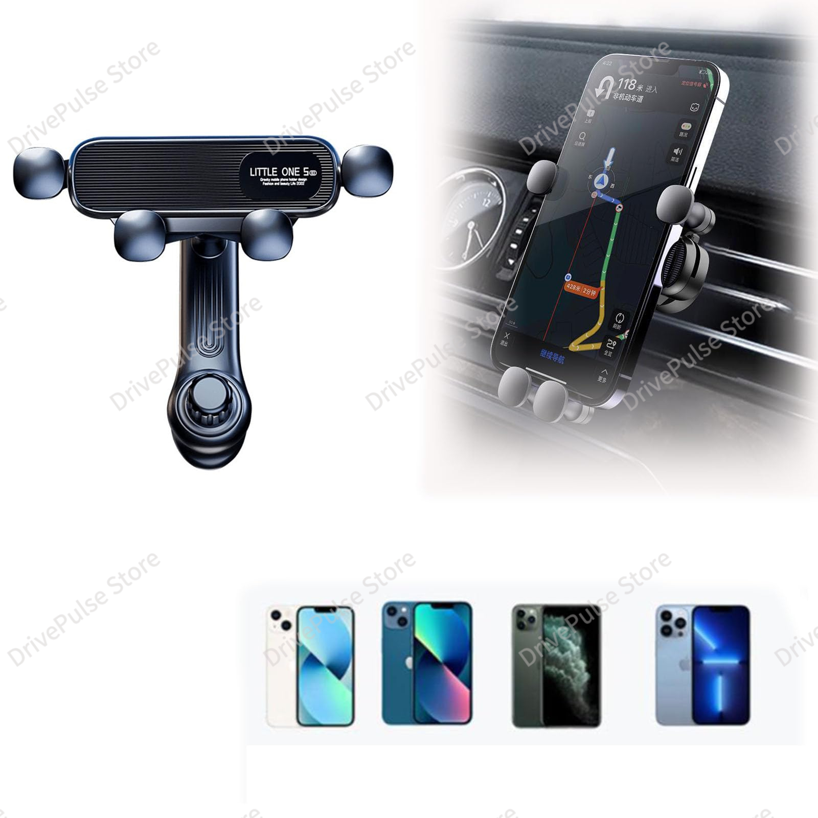 360 °   Suporte giratório para telefone para carro - Suporte de ventilação dobrável por gravidade para iPhone/Android, braço extensível ajustável universal, mãos livres