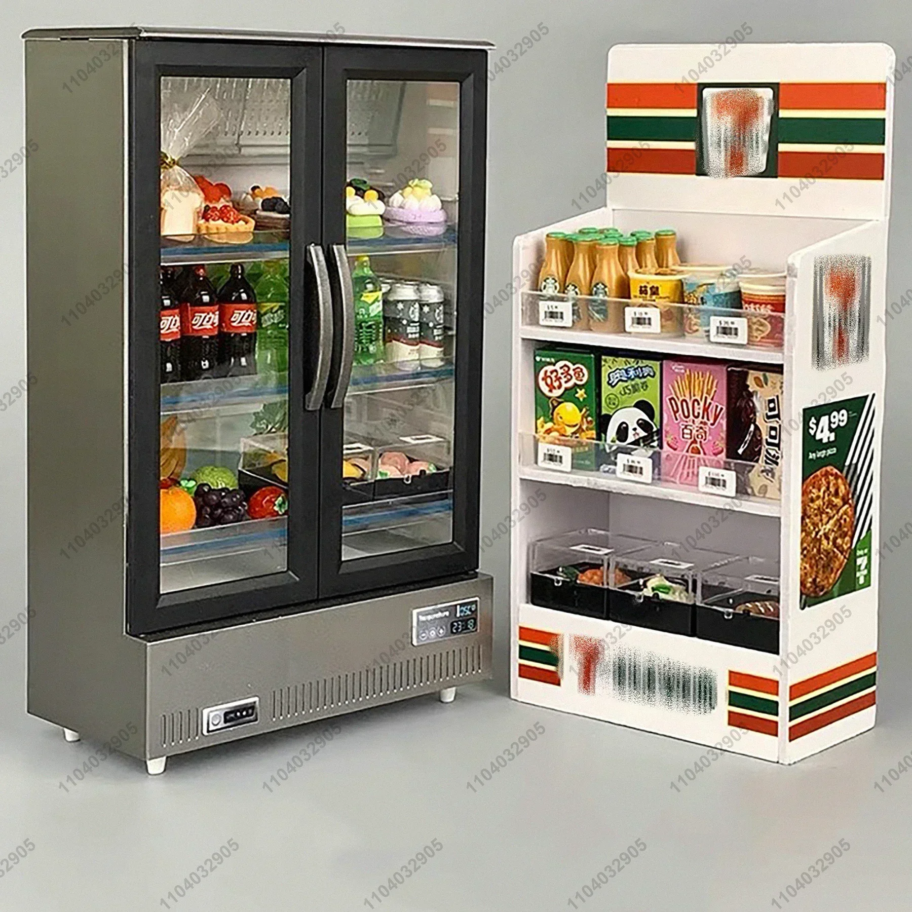 Muebles de tienda en miniatura, nevera, congelador, estante, bebida fresca, artículos de comida, juguete, Mini artesanía, casa de muñecas, simulación, exhibición de escenarios