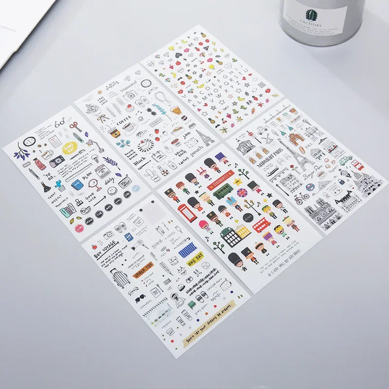 6 pçs/set bonito kawaii aquarela vento adesivos diário de viagem diy caderno diário álbum adesivos papelaria coreano