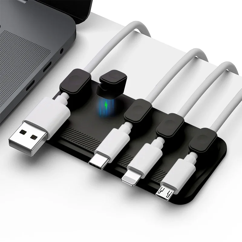 6 in 1 Magnetic Mouse Wire Organizer Desktop Cable Clip Protector Cord Row Plug Self-Adhesive Fixed USB Charging Line Holder