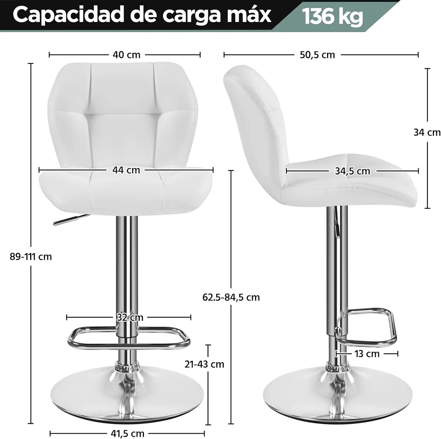 Yaheetech Juego de 2 Taburete de Bar Taburete de Altura Ajustable