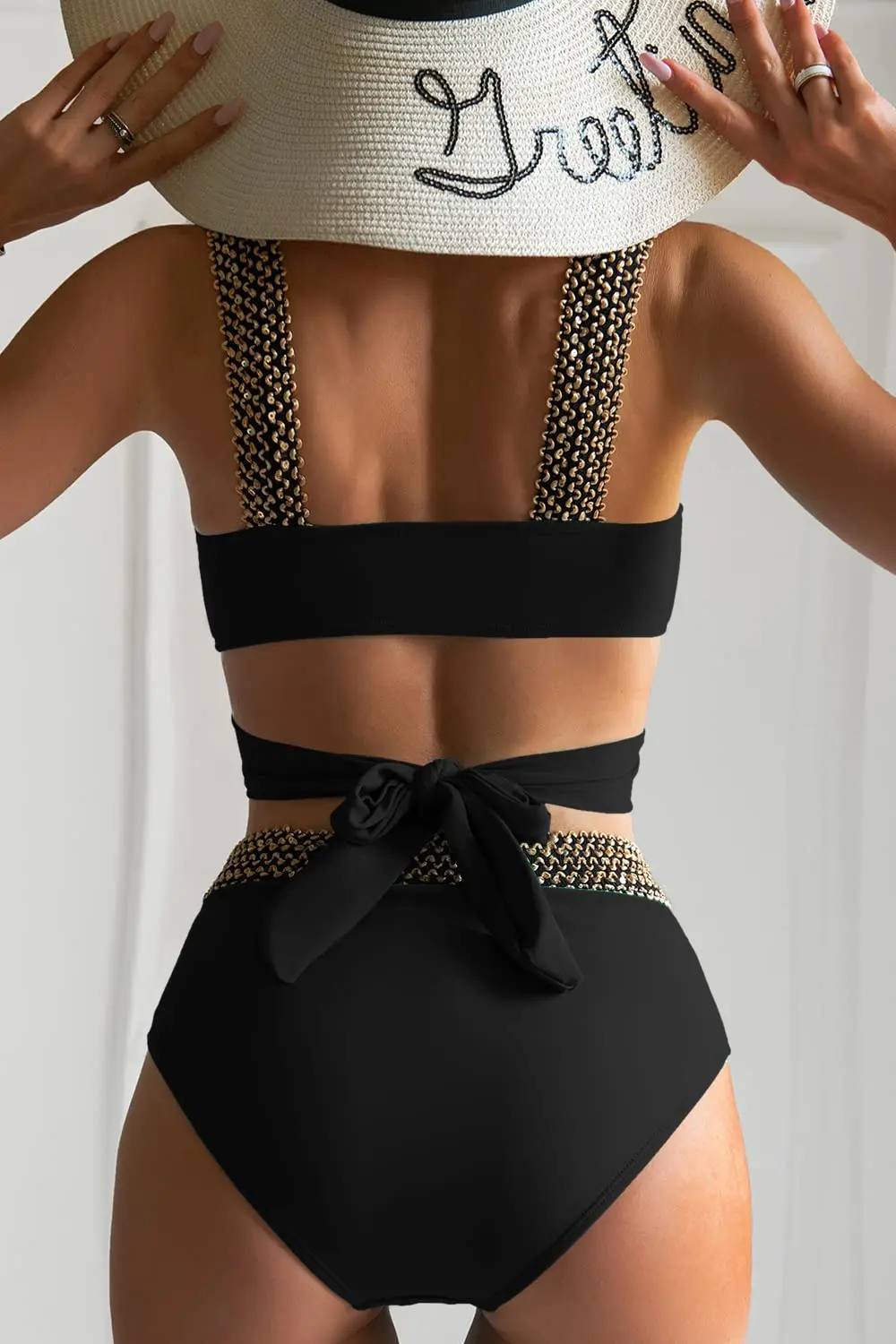 Kreuz-Bikini mit hoher Taille, 2025, Damen-Bademode, fester Badeanzug, weibliche Strandmode, Sommer-Badegäste-Badeanzug, Schwimmen