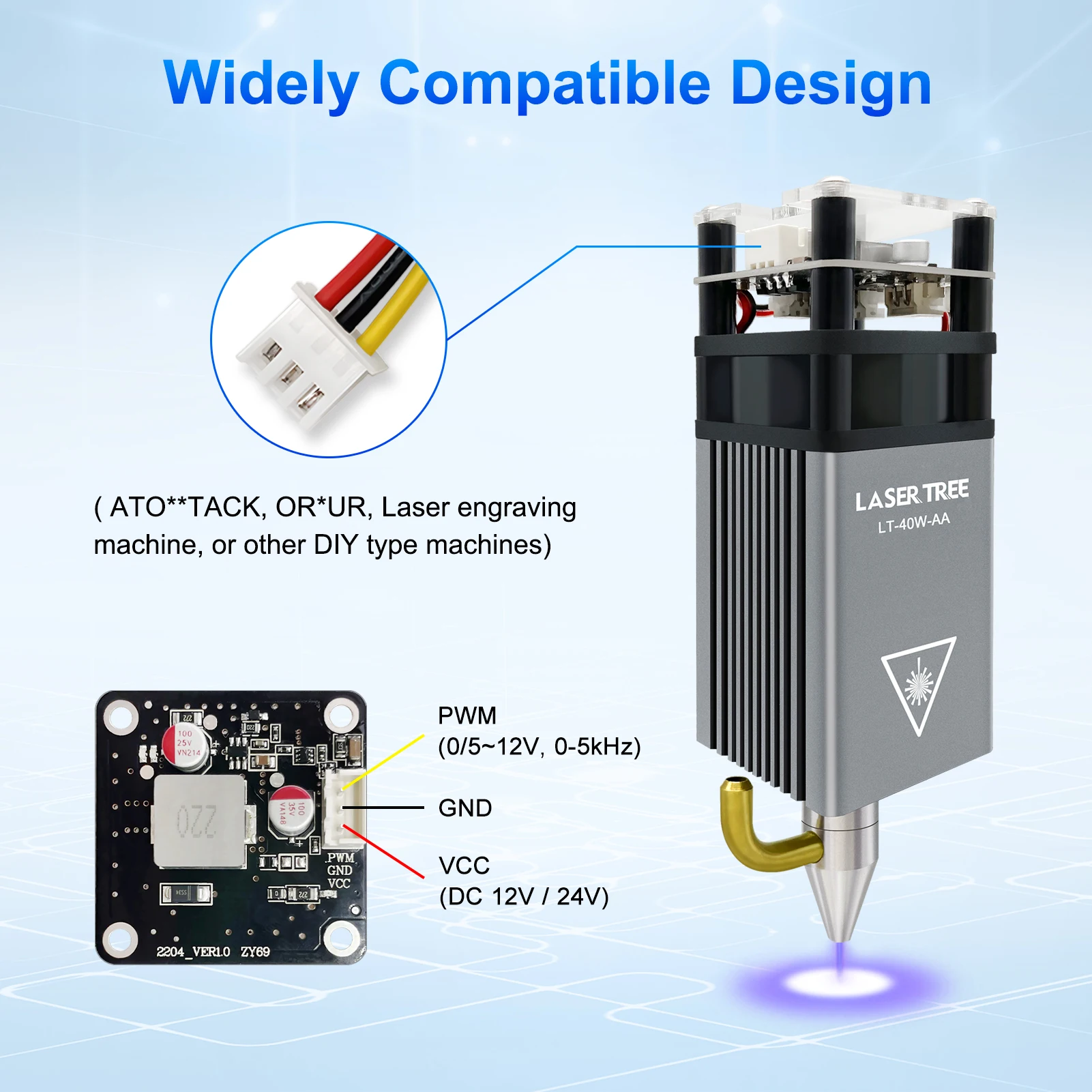 LASER TREE 5W Air Assist Metal Nozzle Laser Head 450nm Blue Light Module for CNC Laser Engraver Wood Cutting DIY Tools
