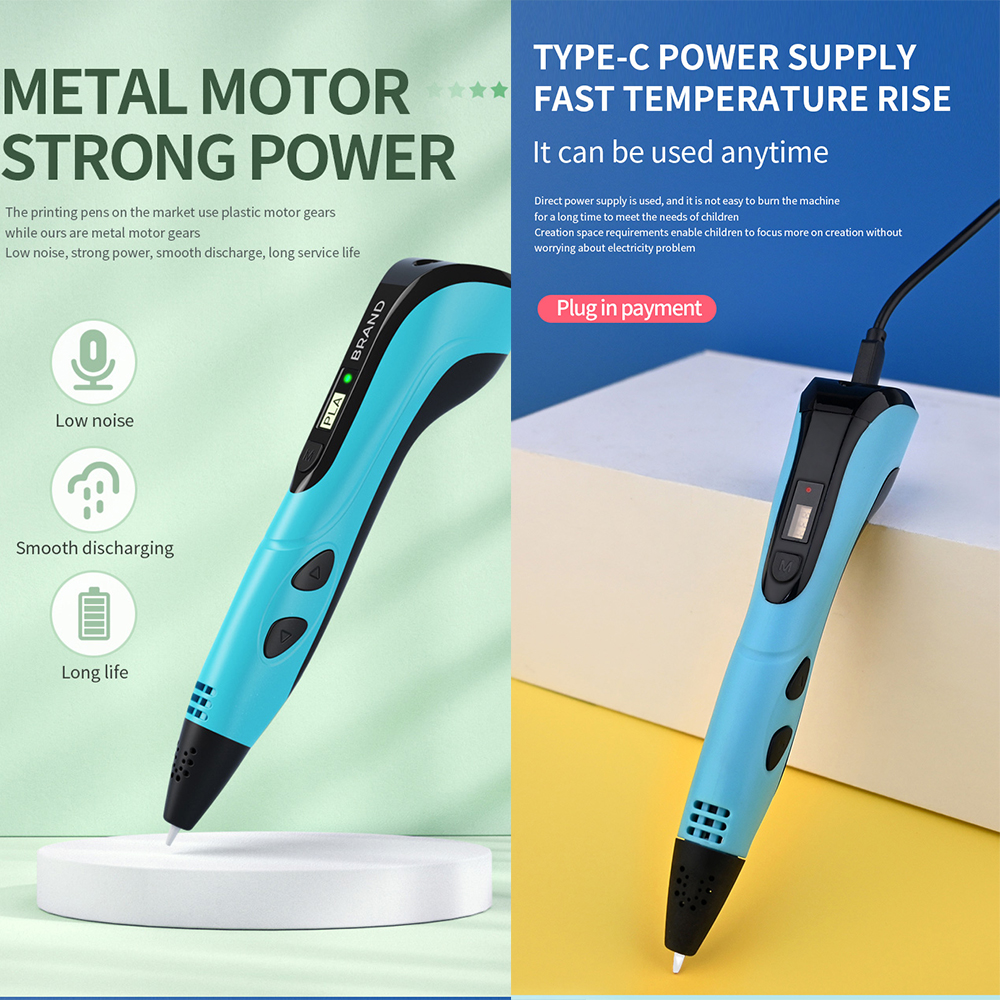 3D Pen DIY Tekening Afdrukken Pen voor kinderen Volwassen Creatief Speelgoed 20 Kleuren 5 M PLA Filamenten + USB Type-C Oplaadbaar