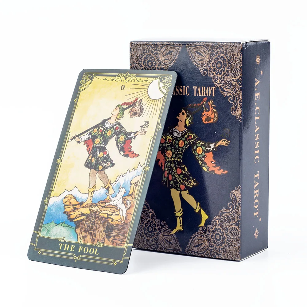 A.E.Klassische Tarotkarten mit Reiseführer, farbiges Wahrsagerei-Deck für Schicksal-Wahrsagerei und Party-Brettspiele, 10,3 x 6,1 cm