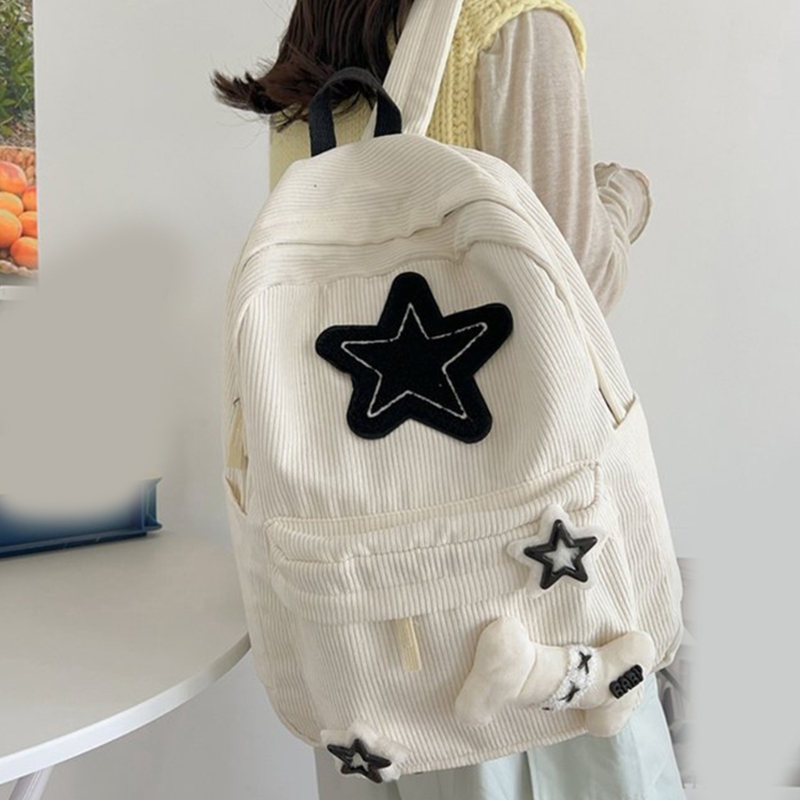 2024 NEW Backpack Bookbags for Girl Student Corduroy Rucksack with Star Pattern Large Capacity Double Strap Y2K Shoulder Bag