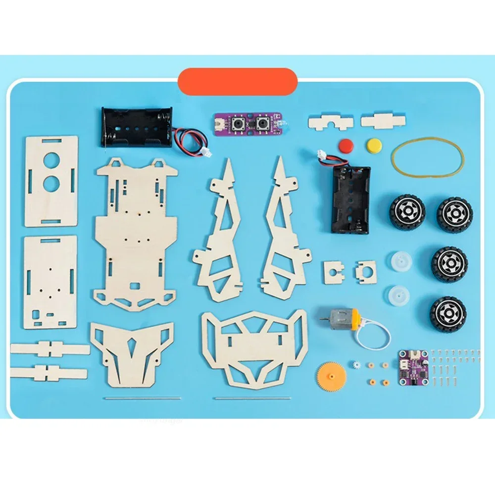 DIY รีโมทคอนโทรลไม้รถไม้สี่ล้อไดรฟ์ Racing ประกอบการทดลองวิทยาศาสตร์ชุดเด็ก STEM ของเล่นเพื่อการศึกษา