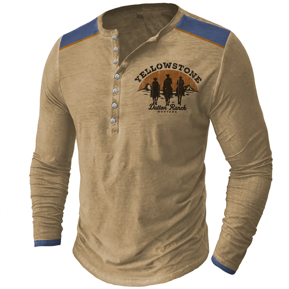 ヴィンテージメンズ Tシャツイエローストーン国立公園長袖 Tシャツ米国ルート 66 レターグラフィック Tシャツ特大男性服トップス