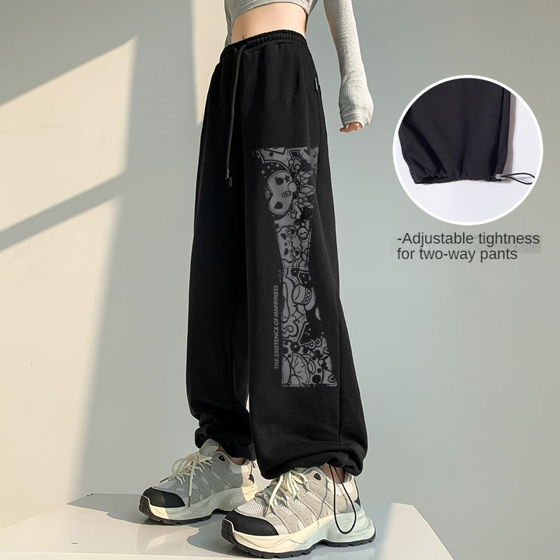 SANRIO Kuromi กางเกงกีฬาลำลองเอวสูงกางเกงขาม้าการ์ตูนเด็กผู้หญิง, กางเกงกีฬาแนวสตรีทฮิปฮอปเอวสูง Y2k กางเกงสตรี