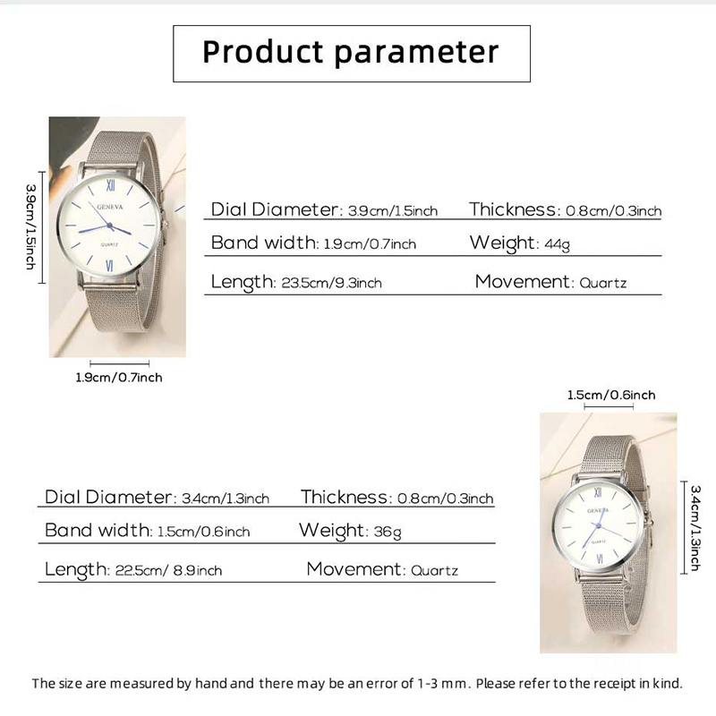 2 pçs conjunto casal moda casual relógios de luxo prata malha cinto relógio de pulso senhoras simples dial quartzo relógios de pulso vestido