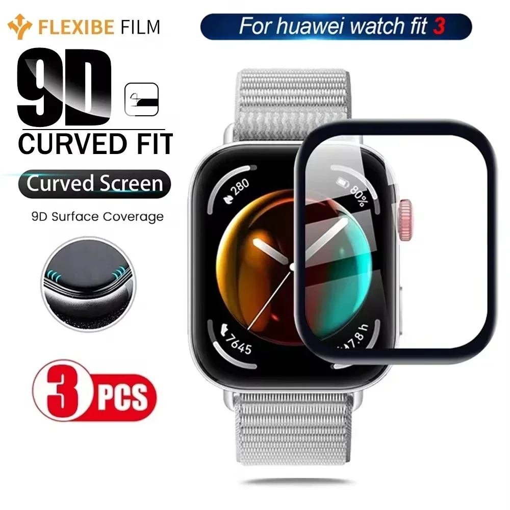 Proteggi schermo per Huawei Watch Fit 3 Proteggi schermo curvo 3D per Huawei Watch Fit3 Pellicola protettiva ultra-HD a copertura totale