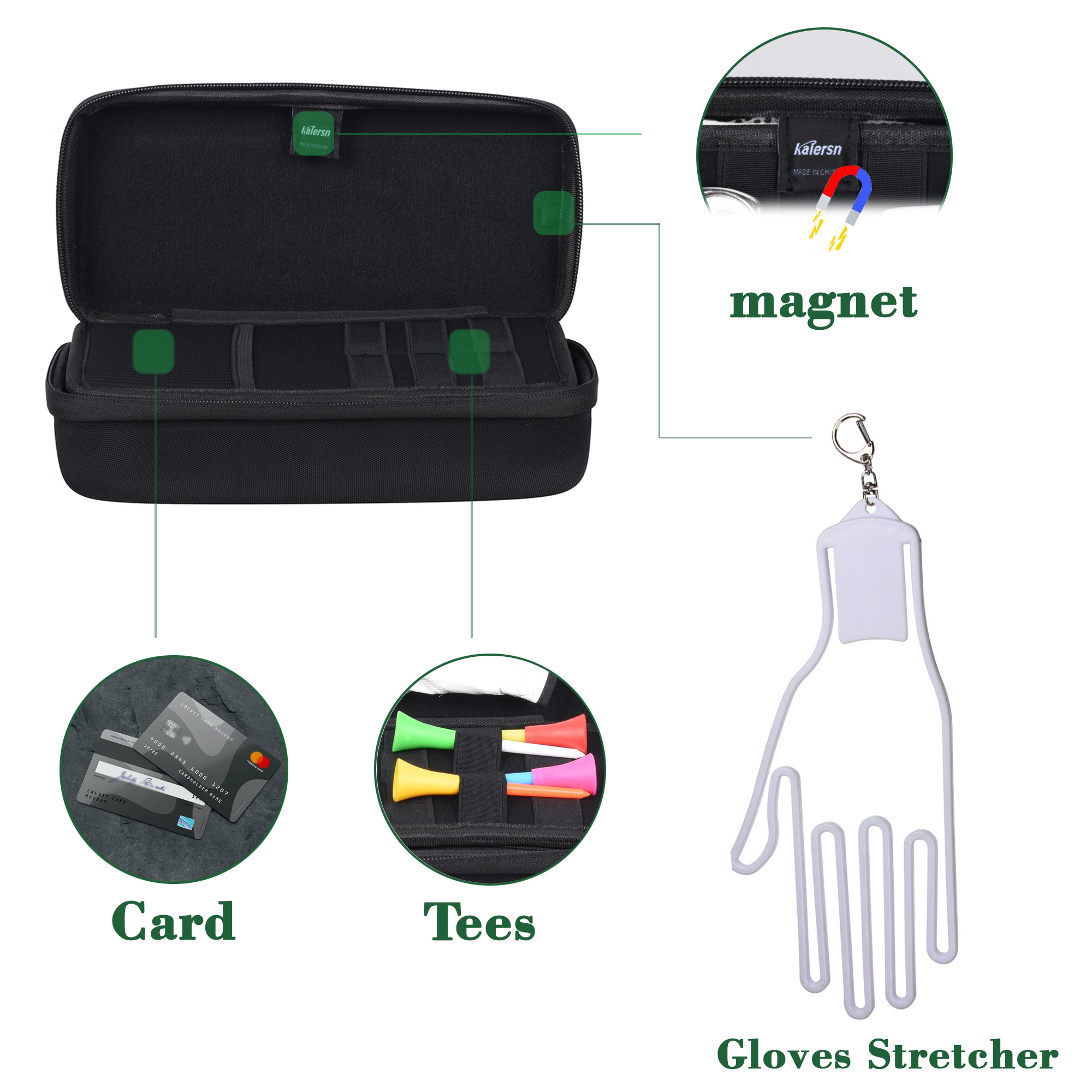 Kaiersn 골프 보관 상자 장갑 랙 도구 상자 골프 액세서리 보호 커버 후크가있는 고품질 귀중품 가방