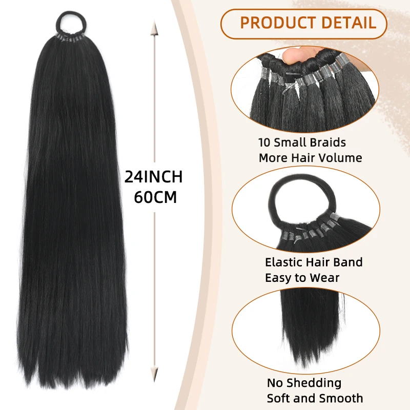 Extensión de cola de caballo sintética, cola de caballo con lazo para el cabello, pelo trenzado largo Yaki liso, cola de caballo trenzada DIY para mujer, vida diaria