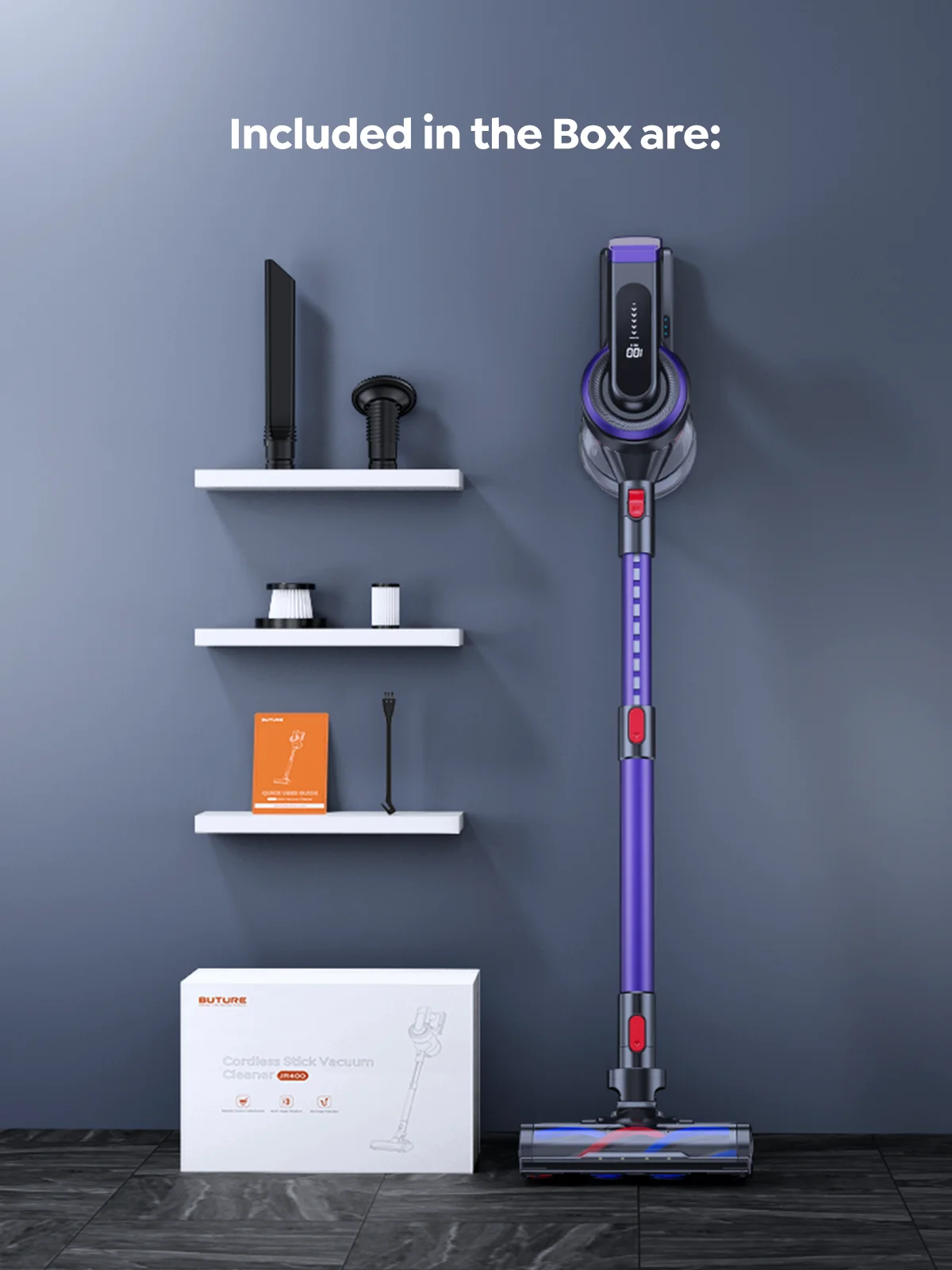 Aspirador sem fio Buture JR400 com tela sensível ao toque, eletrodoméstico inteligente portátil, tapetes e cabelos, 38000Pa, 450W, 55 Mins