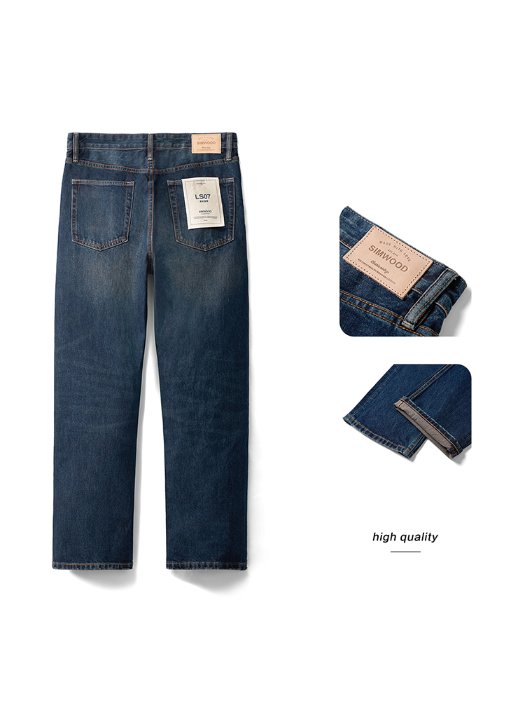 SIMWOOD 남성용 루즈 스트레이트 워싱 빈티지 청바지, 클래식 플러스 사이즈 데님 바지, 13.5oz 원단, 2025 용수철, 신제품