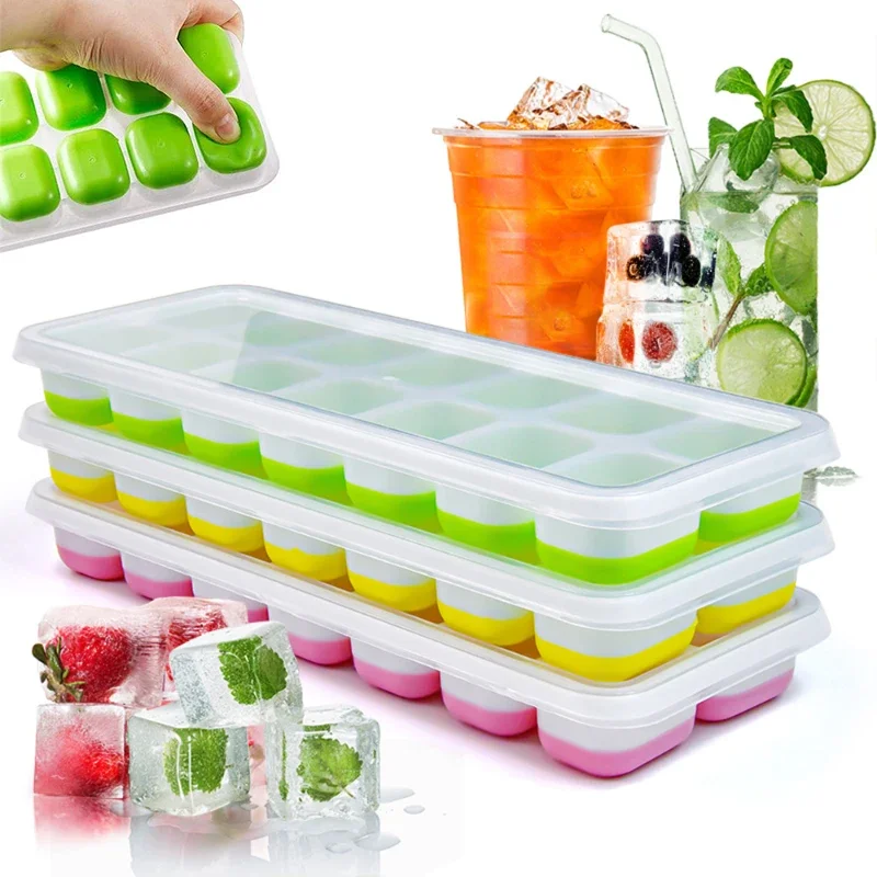 Bandeja para cubitos de hielo de 14 rejillas, molde de silicona, bandeja cuadrada para cubitos de hielo, molde para hacer cubitos de hielo, Bar duradero no tóxico, Pub, vino, fabricante de bloques de hielo