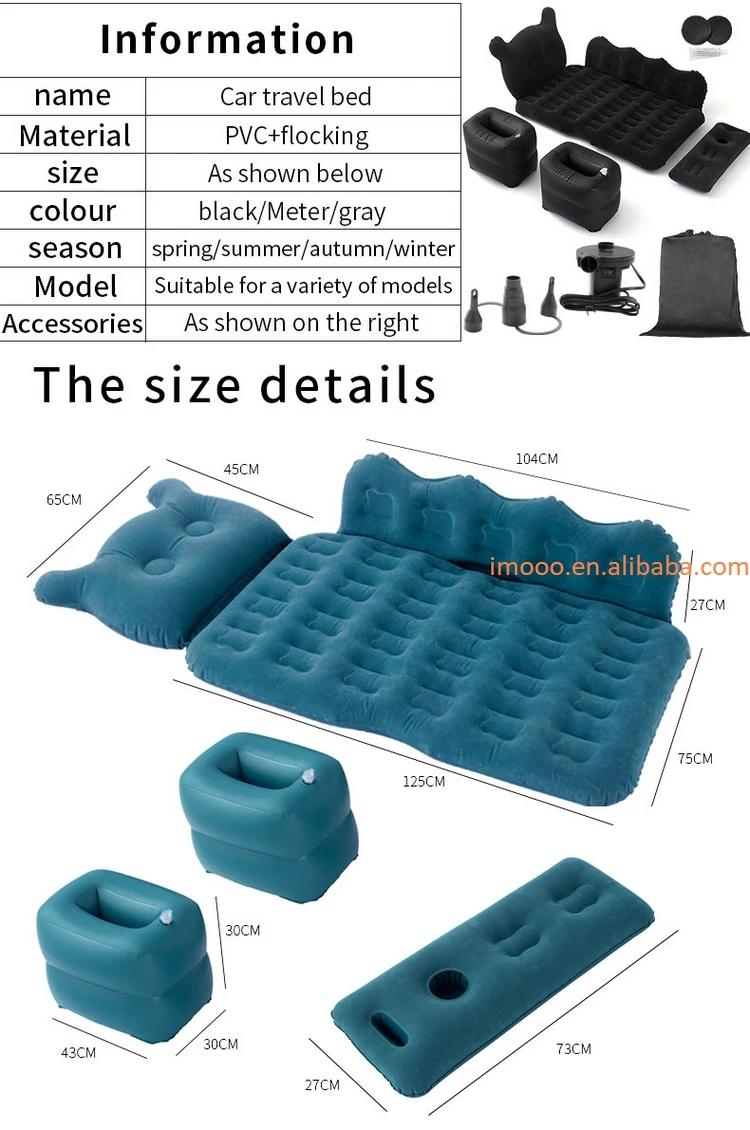 Colchón montado en vehículo, cama inflable de viaje interior para SUV, flocado de PVC, se adapta al material de protección del medio ambiente