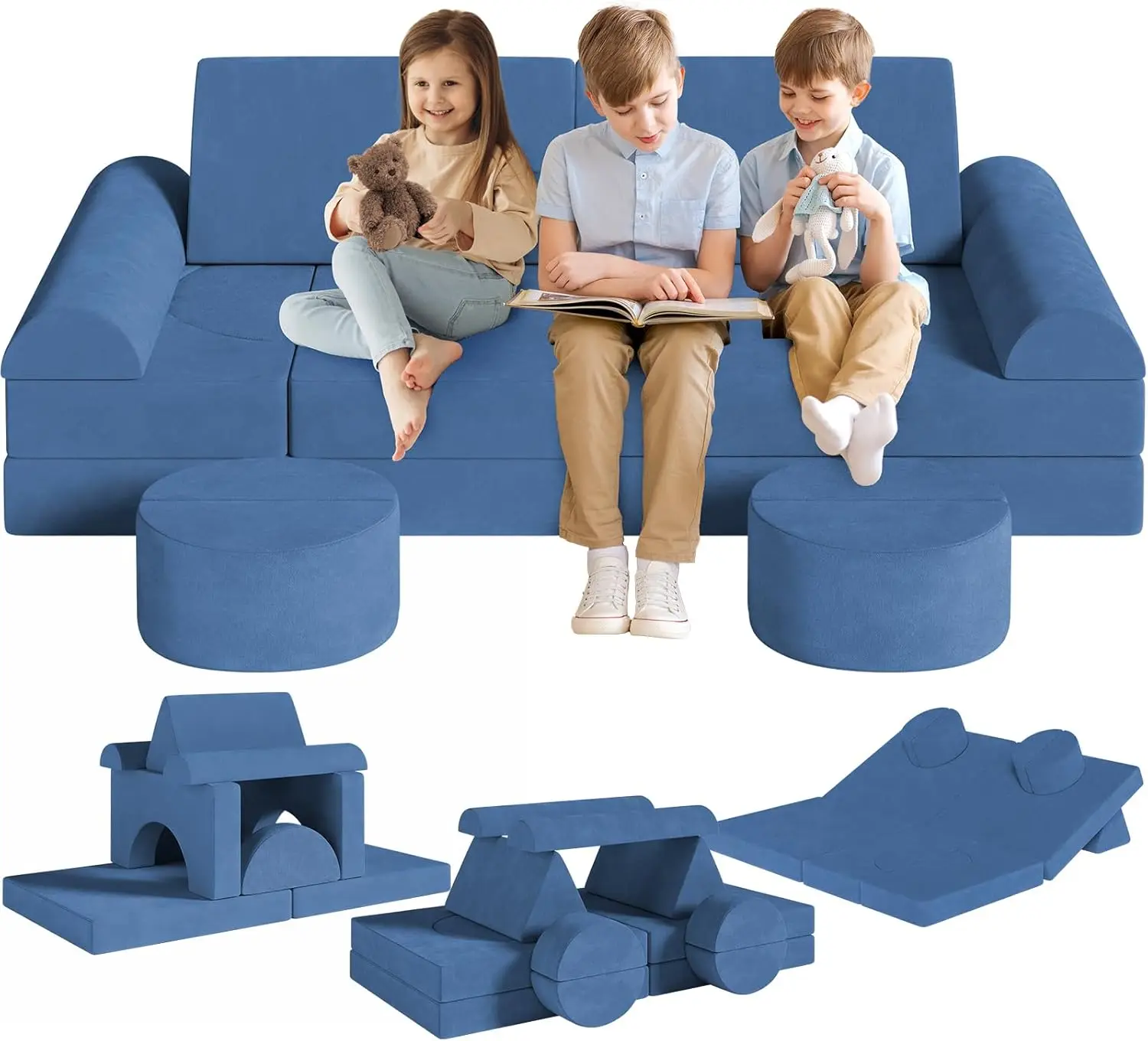 Modulare Kinderspielcouch, Kindersofa, Fortspiel-Schlafzimmer- und Spielzimmermöbel für Kleinkinder, umwandelbares Schaumstoff-Bodenkissen