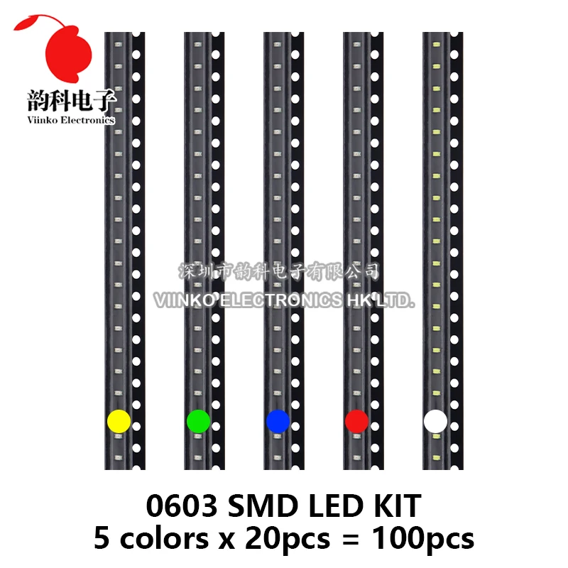 100Pcs = 5 Màu X 20 5050 5730 1210 1206 0805 0603 0402 SMD LED Diode Bộ Đỏ/Xanh Lá/Xanh Dương/Trắng/Vàng