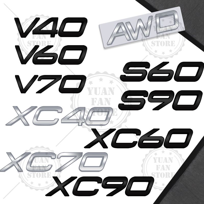 Letras de Metal de 1 piezas para Volvo, CX40, CX60, CX90, V60, V40, S60, V70, XC70, D2, D3, D4, D5, D6, D7, D8, B2, B3, B4, B5, B6, T4, T5, T6, AWD, emblema 3D