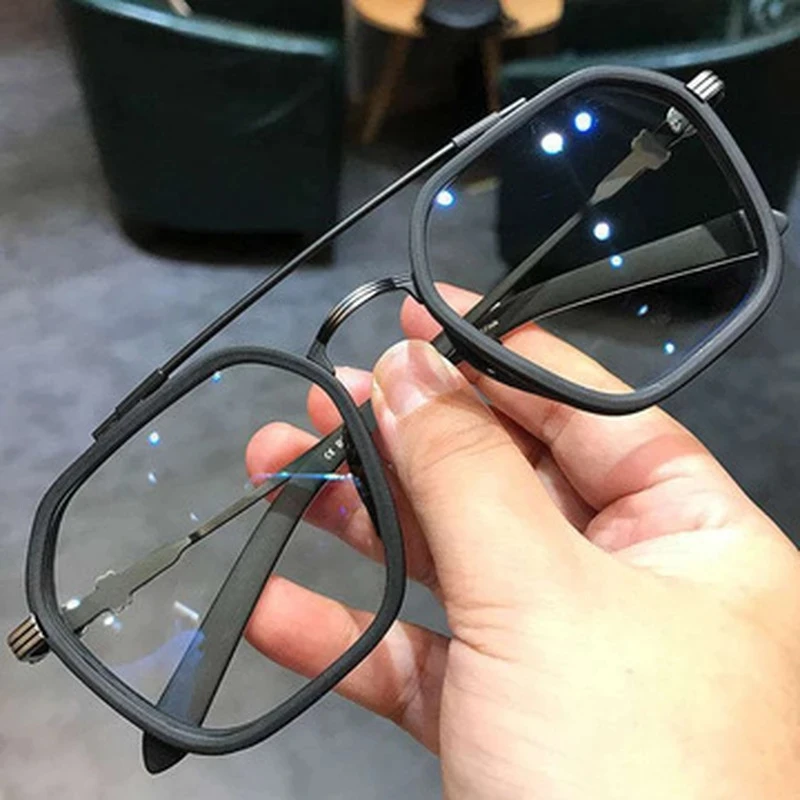 1 Uds. Gafas de alta gama con bloqueo de luz azul para hombre, gafas ópticas transparentes, montura cuadrada negra, gafas antiradiación