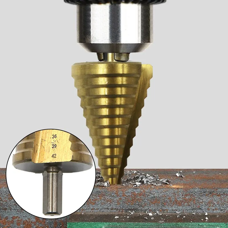 4-42mm Triangular Handle Straight Groove Titanium Plated Step Drill Electric Hand Drill Drill and Expand Pagoda Drill Tool