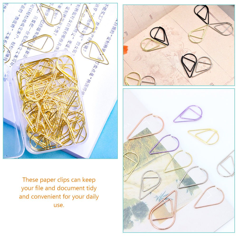 100 Pcs Paper Clip Gold Shaped Clips for Paperclips Decorative Teardrop Silver Clothespin Child