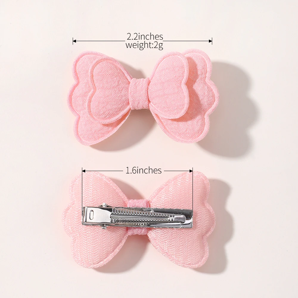 4 unids/set de pinzas para el cabello de color caramelo para niñas, lazo de doble capa, horquilla para el cabello con flequillo bonito, accesorios seguros para el cabello de algodón para niños