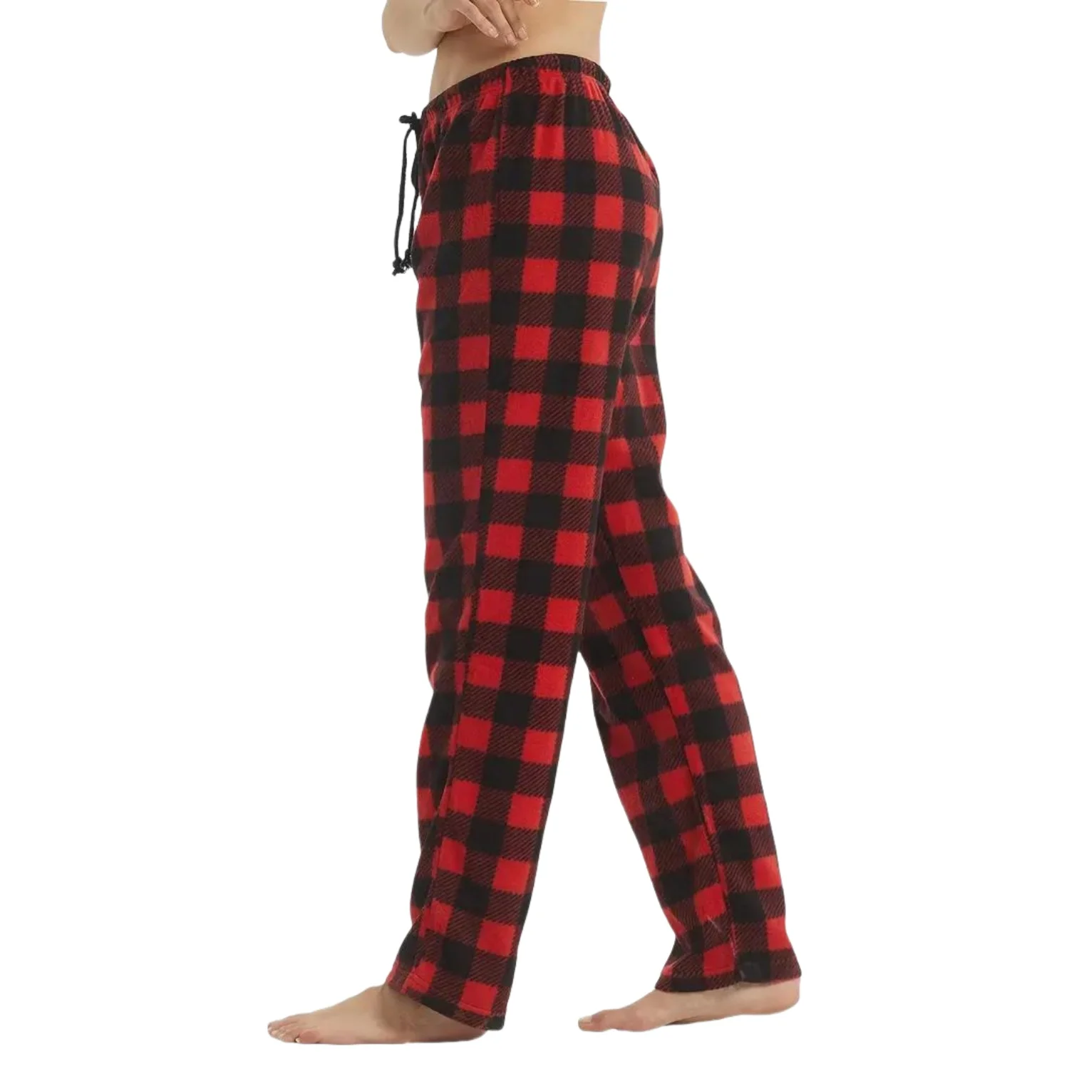 Calças de pijama para mulheres Pacote felpudo de lã longa xadrez de búfalo Pj bottoms com cordão macio para dormir