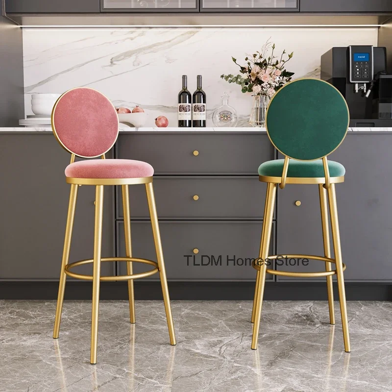 Rosa nórdico moderno cadeiras de barra ouro sala estar restaurante vaidade cadeiras jantar designer verde taburete cocina alto móveis