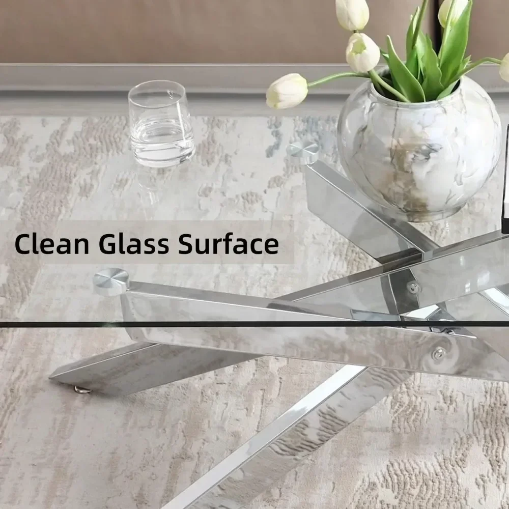 Rechteckiger moderner Couchtisch, Platte aus gehärtetem Glas und Metallrohrbeine, 47,3" L x 23,6" B x 18,1" H